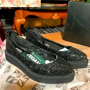 TUK black glitter pointed Mary Janes